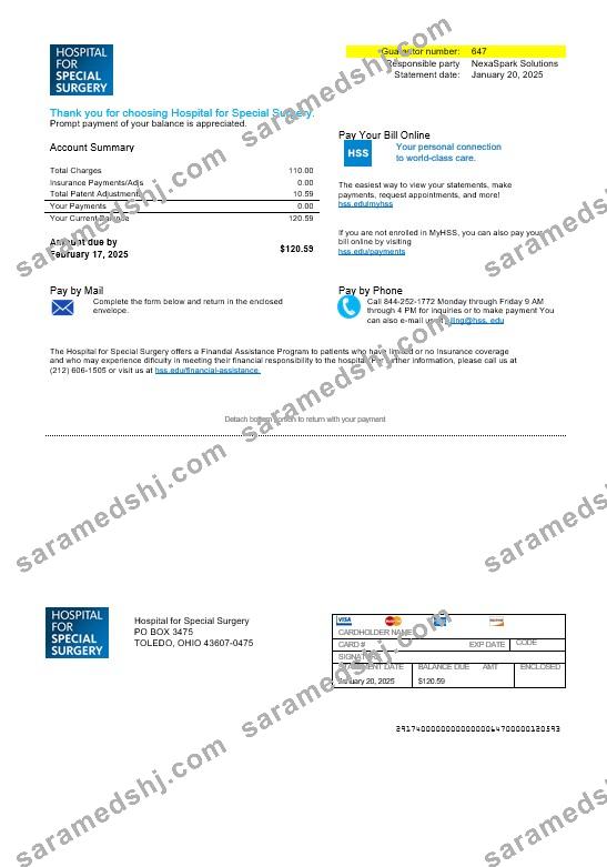 USA Ohio Hospital For Special Surgery business utility bill template in Word and PDF formats